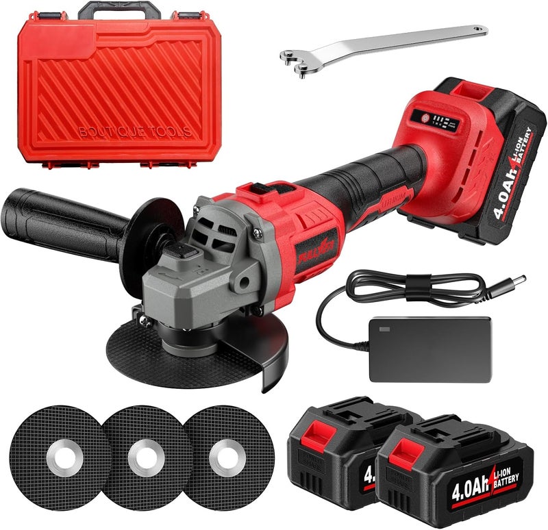 FULLYEA Cordless Angle Grinder,4-1/2 inch Brushless Electric Grinder Power Tools, 12000 RPM, 2x4.0Ah Battery, 3 Variable Speeds Metal Grinder with Auxiliary Handle for Cutting, Grinding, Polishing - Image 1